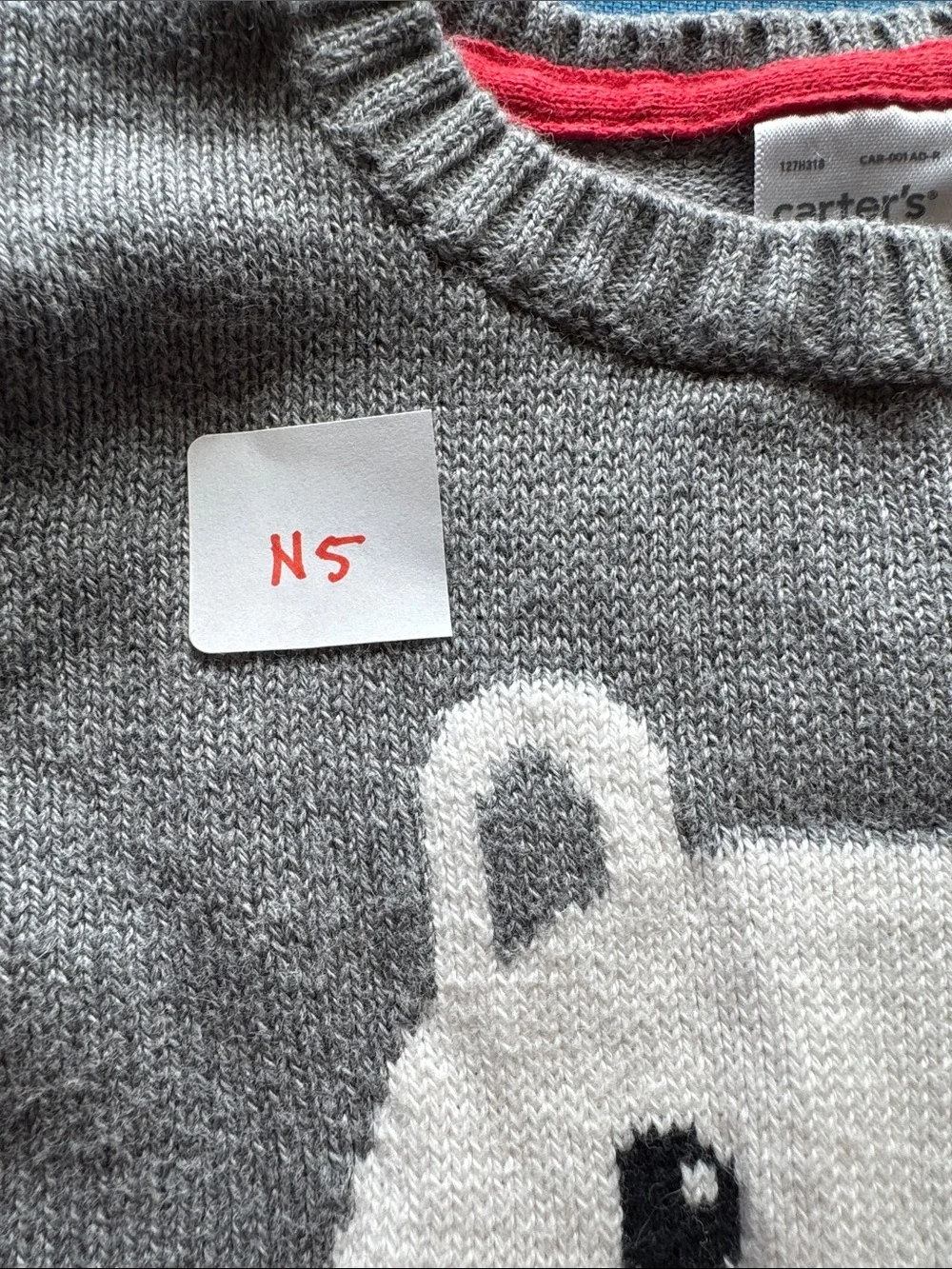 Carter's Size 9 month Gray Sweater with White Polar Bear